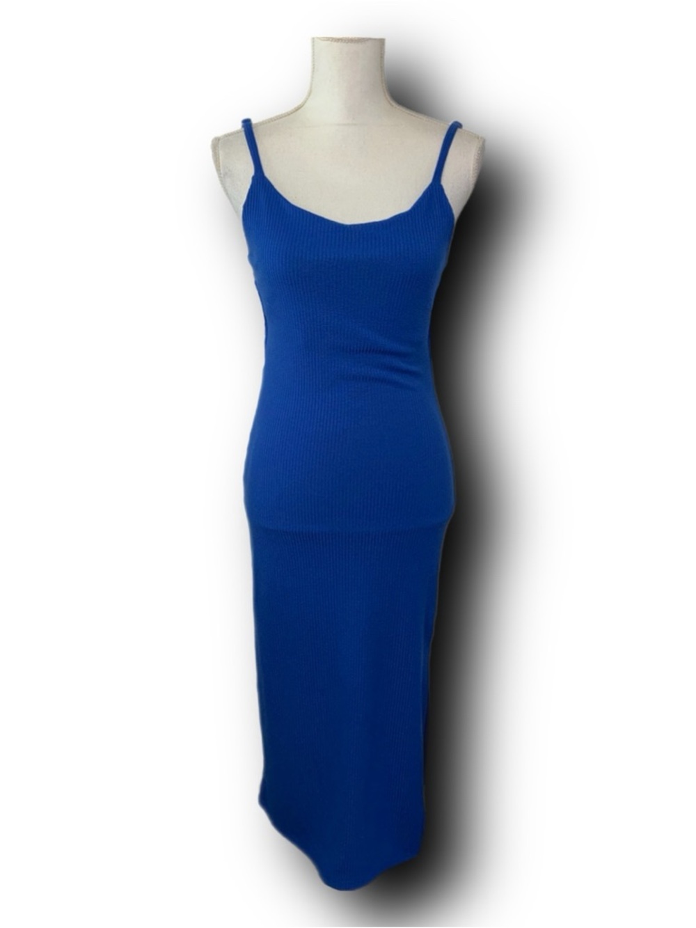 The Workshop Royal Blue Ribbed Tank Maxi Dress with Side Slit Minimalist Vibes